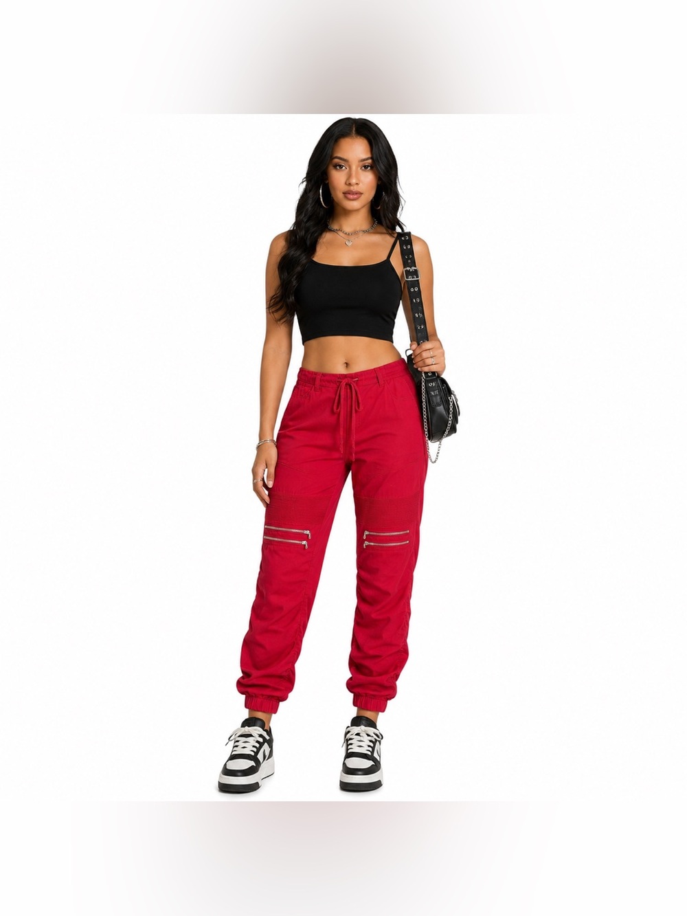 Victorious Red Moto Jogger Zipper Detail Stretch Pants Size XL